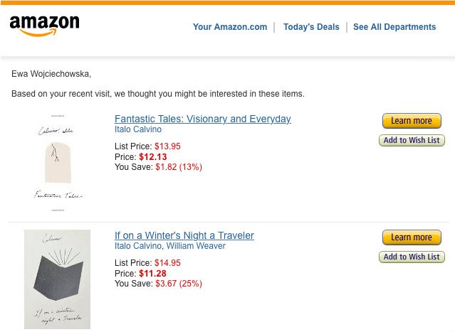 Amazon. uses "add to Wishlist" button also in emails. 
