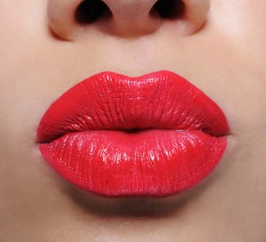 Macro shot of beautiful glamour bright red female lips