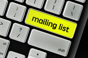 The computer keyboard button written word mailing list .